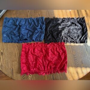 Lace Tube Tops in Red, Blue, and Black; Size XXL
